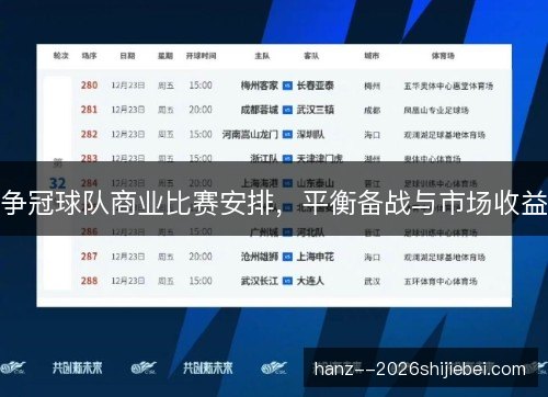争冠球队商业比赛安排，平衡备战与市场收益